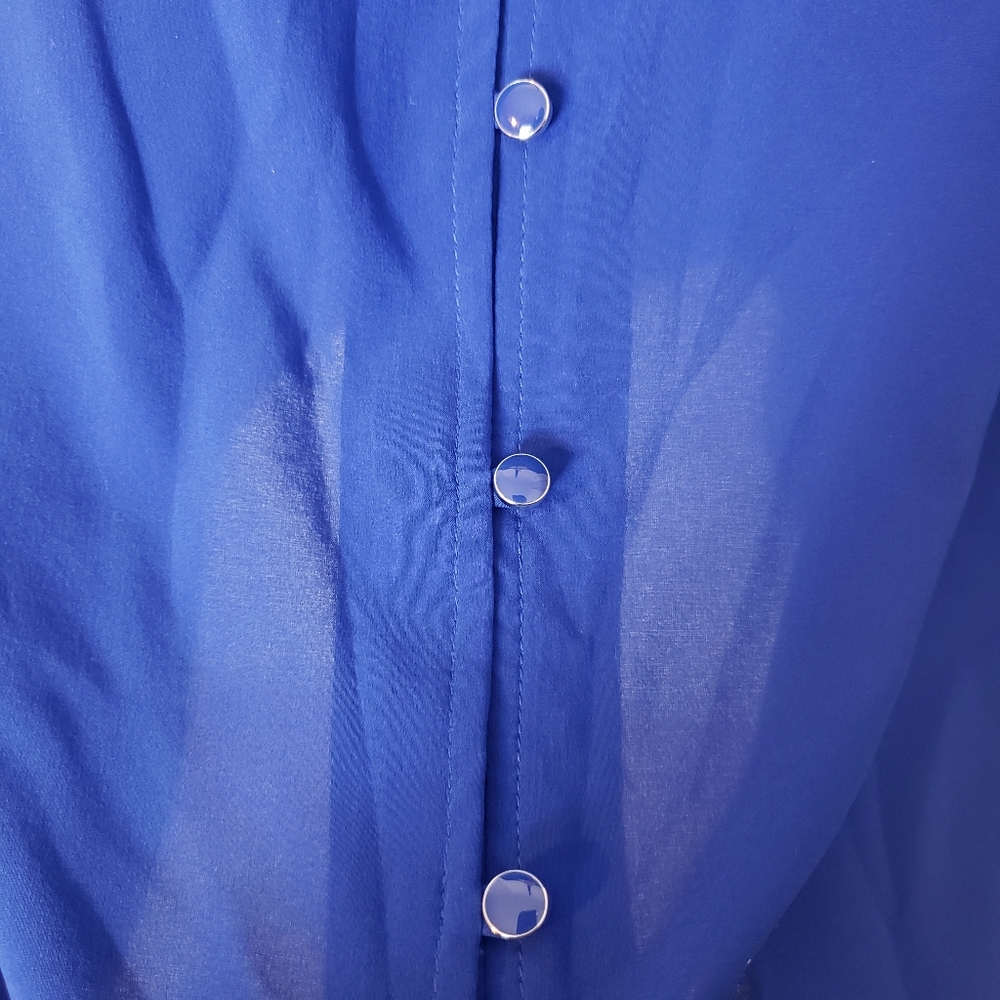 Reitmans Blue 3/4 Sleeve Tie Front Button Blouse - Picture 2 of 7